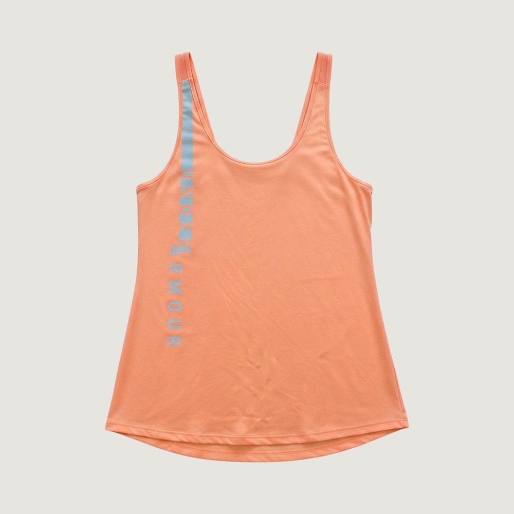Under Armour HeatGear Women Large Orange Mesh Back Reflective Logo Tank Top
